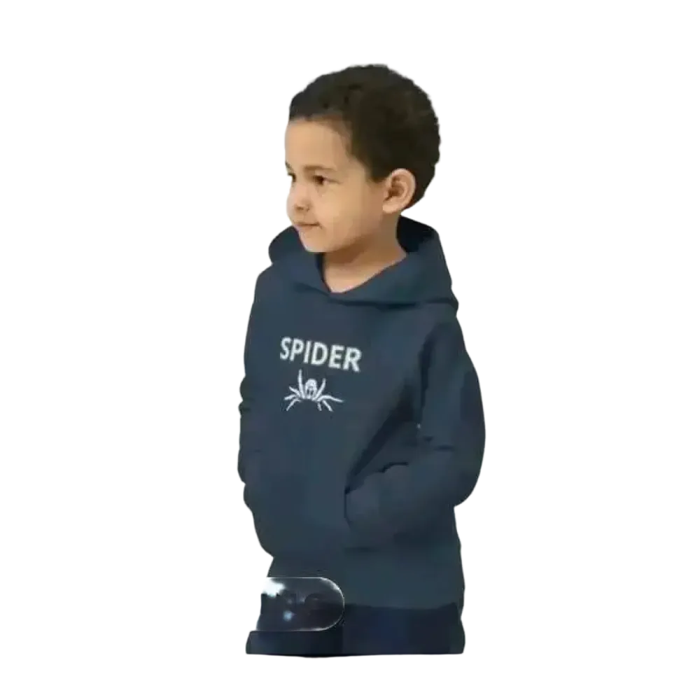 Grafik Unisex Kinder Hoodie mit Spinnen-Design, doppellagig, für 4-12 Jahre, bequemer Halloween Kapuzenpullover
