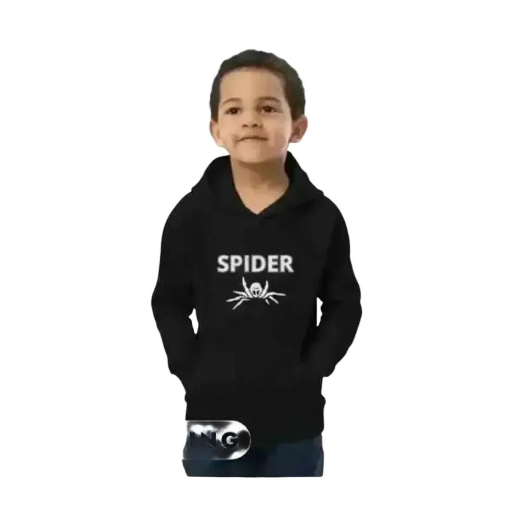Grauer Kinder-Hoodie mit Spinnen-Grafik, doppellagig, unisex, für Jungen und Mädchen, Größe 4-12 Jahre, bequemer Halloween Kapuzenpullover