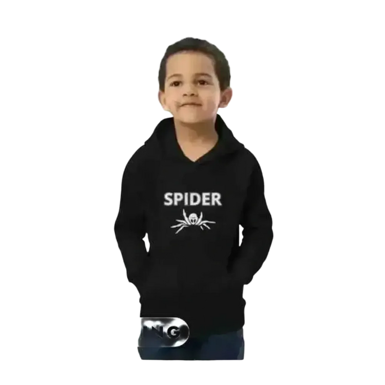 Grauer Kinder-Hoodie mit Spinnen-Grafik, doppellagig, unisex, für Jungen und Mädchen, Größe 4-12 Jahre, bequemer Halloween Kapuzenpullover