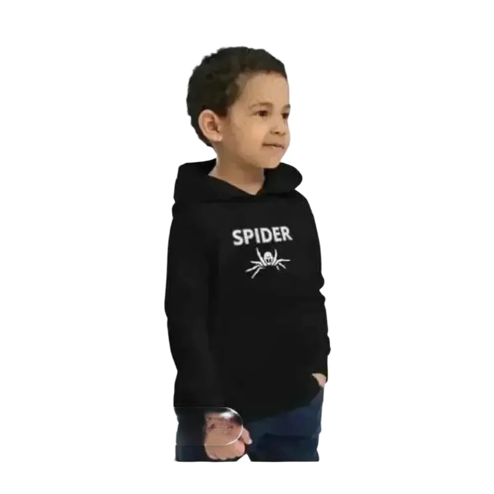 Grafik-Kapuzenpullover für Kinder, 4-12 Jahre, unisex, doppellagiger Halloween-Spinnen-Hoodie in dunkler Farbe