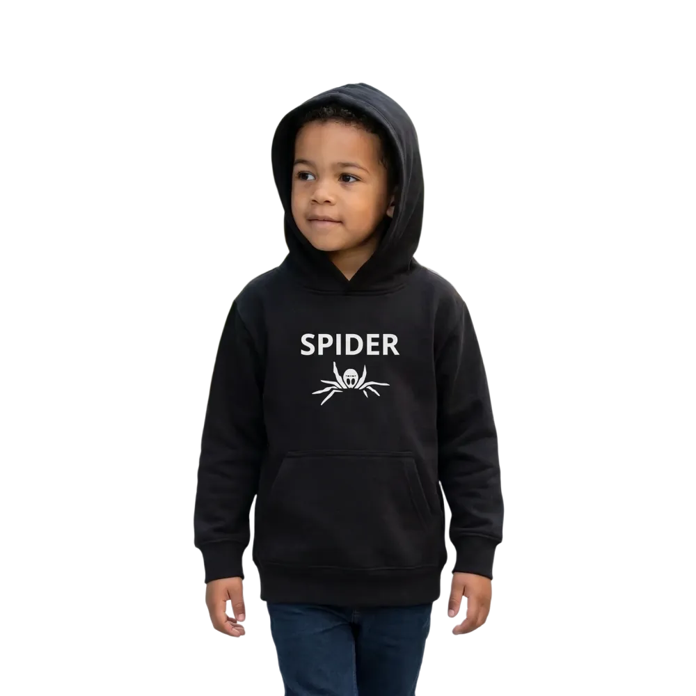 Kinder Hoodie mit Spinnen-Grafik, unisex Halloween Kapuzenpullover für Kinder 4-12 Jahre, doppellagiges Design
