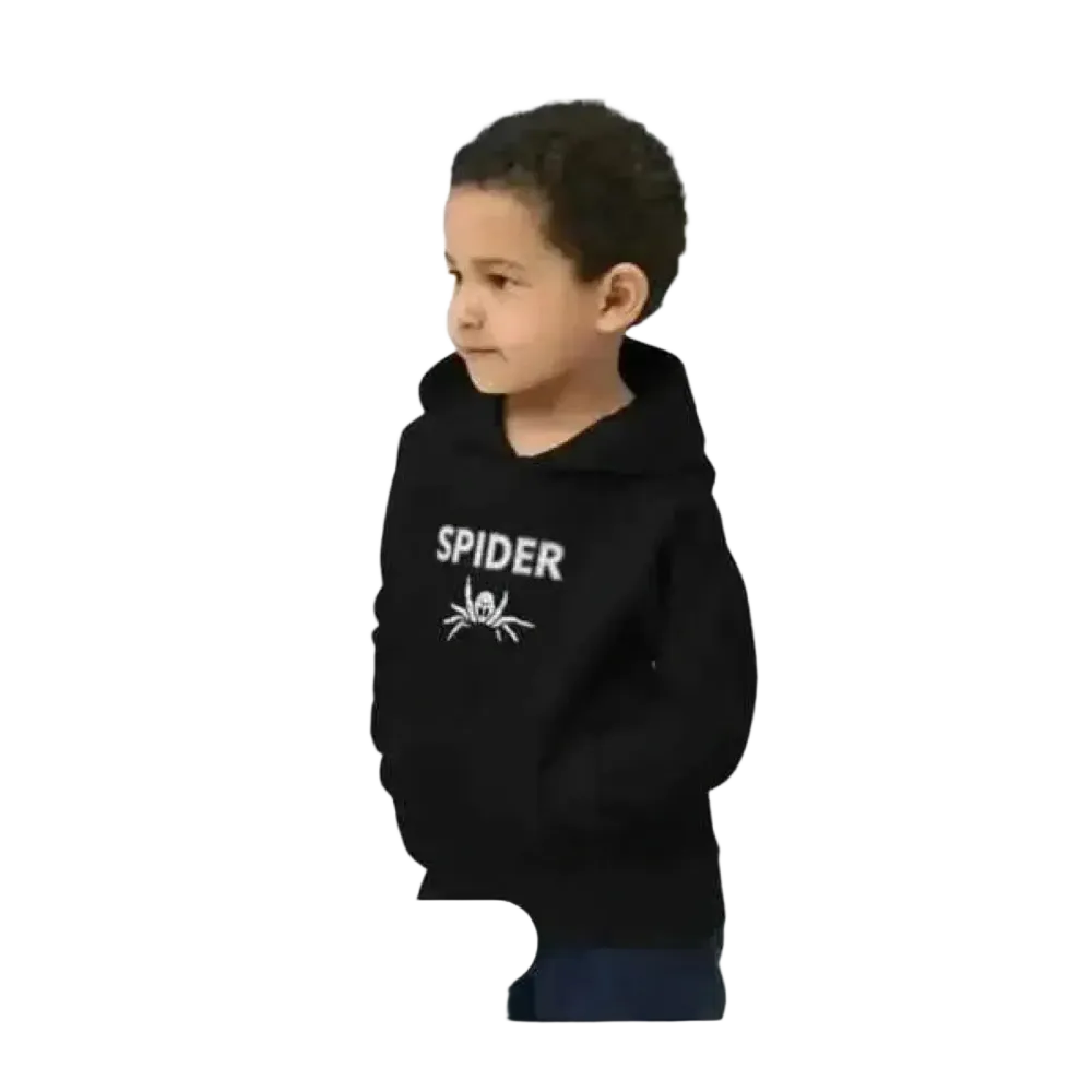 Unisex Kinder Hoodie mit Spinnen-Grafik, doppellagiger Halloween Kapuzenpullover für Kinder 4-12 Jahre, bequem und warm