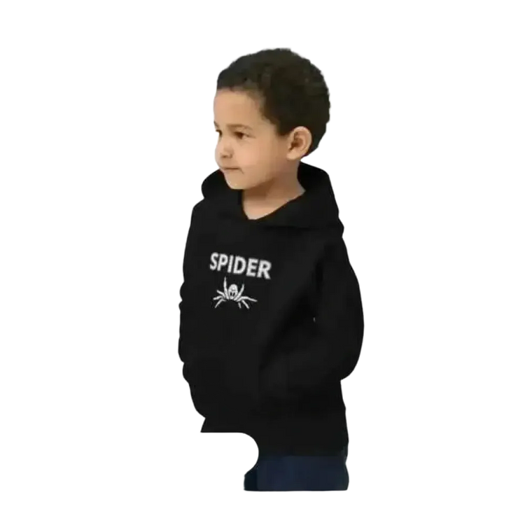 Unisex Kinder Hoodie mit Spinnen-Grafik, doppellagiger Halloween Kapuzenpullover für Kinder 4-12 Jahre, bequem und warm