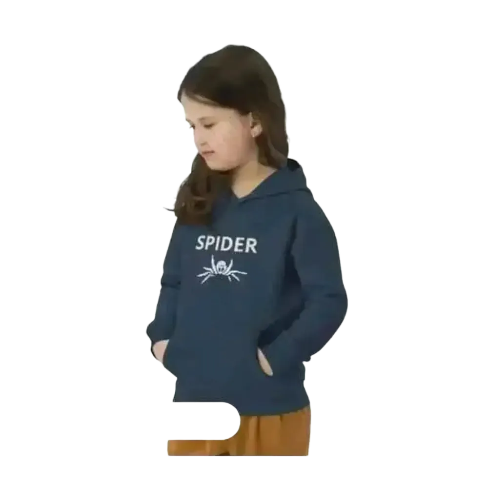 Kinder Hoodie mit Spinnen Motiv aus Baumwolle, Unisex Halloween Kapuzenpullover für Mädchen und Jungen, 4-12 Jahre