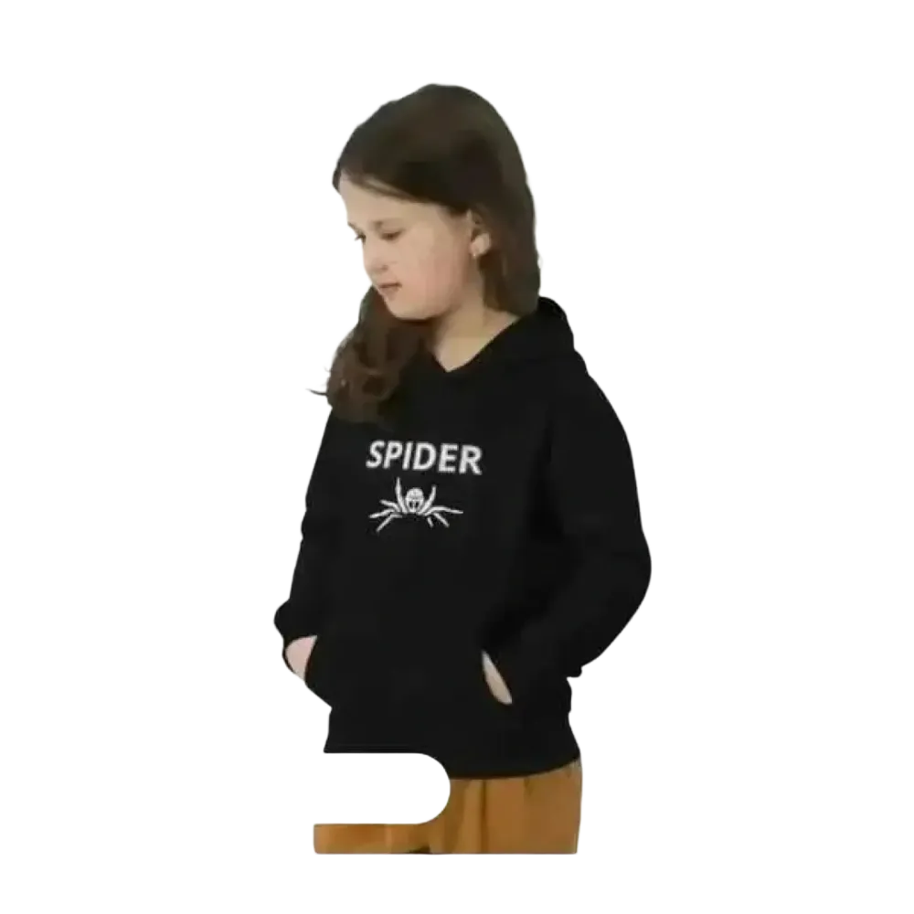 Kinder Hoodie mit Spinnen Motiv, Baumwolle, unisex Halloween Kapuzenpullover für Kinder 4-12 Jahre, bequem und kuschelig