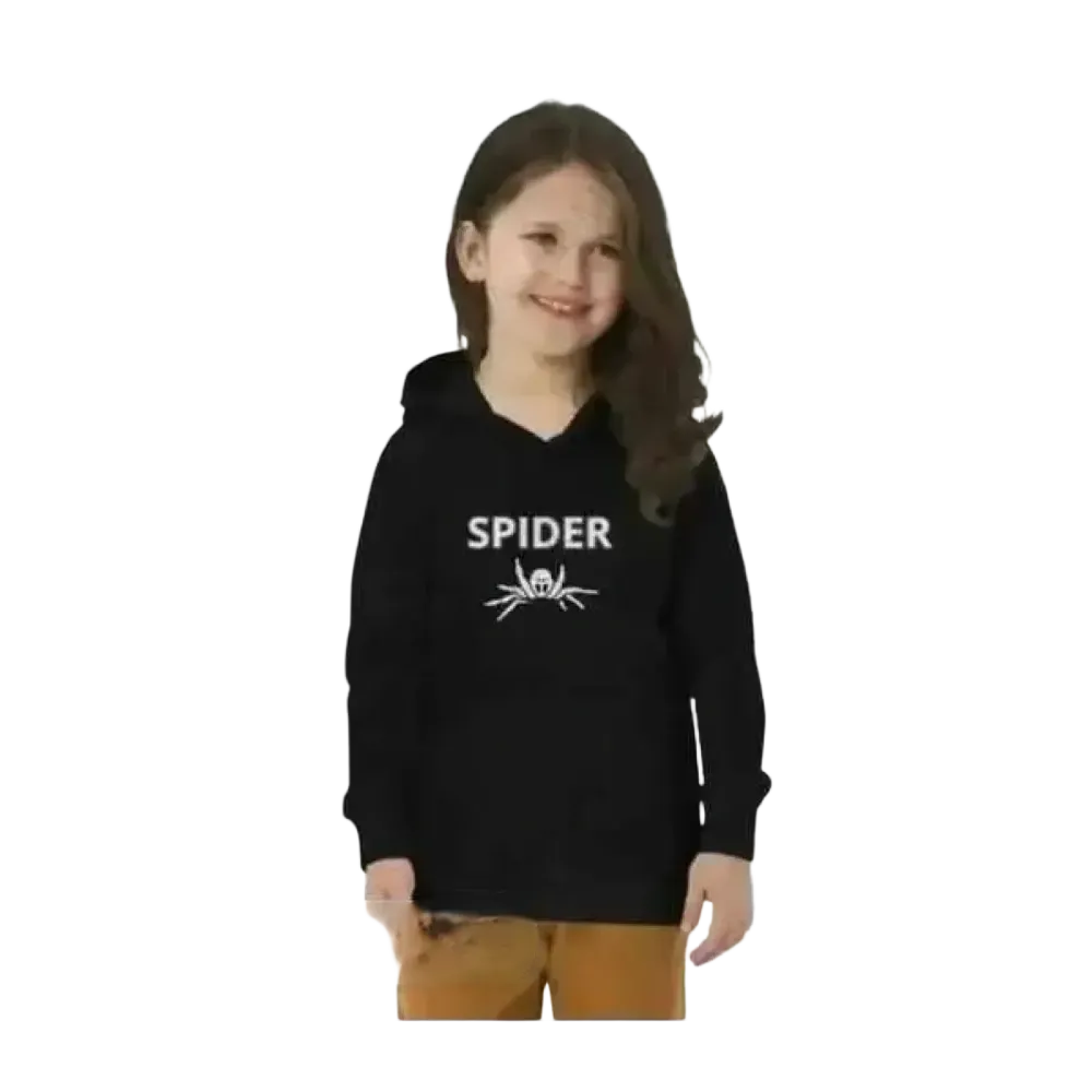 Kinder Hoodie mit Spinnen Motiv, unisex Halloween Kapuzenpullover aus Baumwolle für Kinder 4-12 Jahre, schwarz
