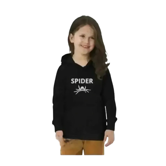 Kinder Hoodie mit Spinnen Motiv, unisex Halloween Kapuzenpullover aus Baumwolle für Kinder 4-12 Jahre, schwarz
