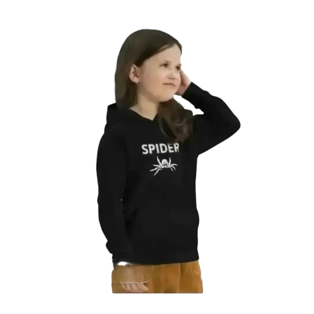 Kinder Hoodie mit Spinnen-Motiv aus Baumwolle, unisex Halloween Kapuzenpullover für Mädchen und Jungen, 4-12 Jahre