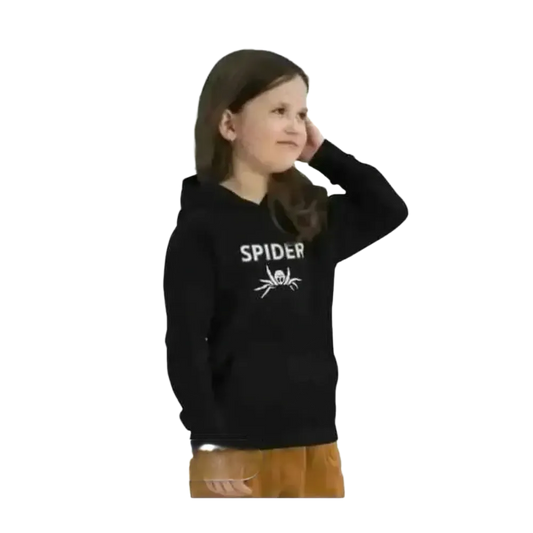 Kinder Hoodie mit Spinnen-Motiv aus Baumwolle, unisex Halloween Kapuzenpullover für Mädchen und Jungen, 4-12 Jahre