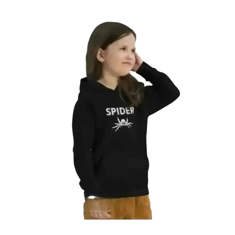 Kinder Hoodie mit Spinnen-Motiv aus Baumwolle, unisex Halloween Kapuzenpullover für Mädchen und Jungen, 4-12 Jahre
