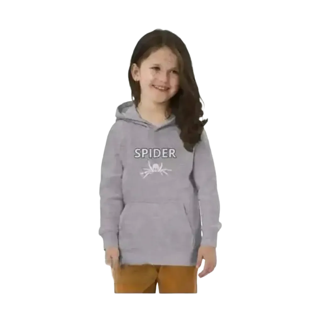 Grauer Kinder-Hoodie mit Spinnen-Motiv, Baumwolle, Unisex, für Mädchen, Halloween, 4-12 Jahre, bequem und weich