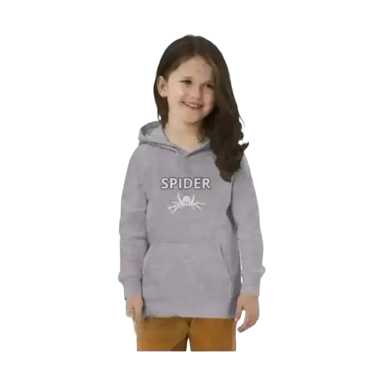 Grauer Kinder-Hoodie mit Spinnen-Motiv, Baumwolle, Unisex, für Mädchen, Halloween, 4-12 Jahre, bequem und weich