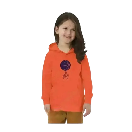 Grauer, doppellagiger Kinder-Hoodie mit Basketball-Grafik für Jungen und Mädchen, Baumwolle, 4-12 Jahre, Unisex.