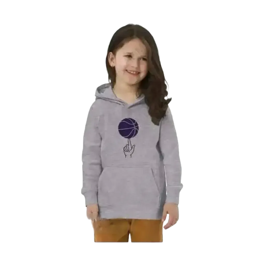 Grauer Unisex Kinder Hoodie mit Basketball-Grafik, doppellagig, aus Baumwolle, für Kinder von 4 bis 12 Jahren