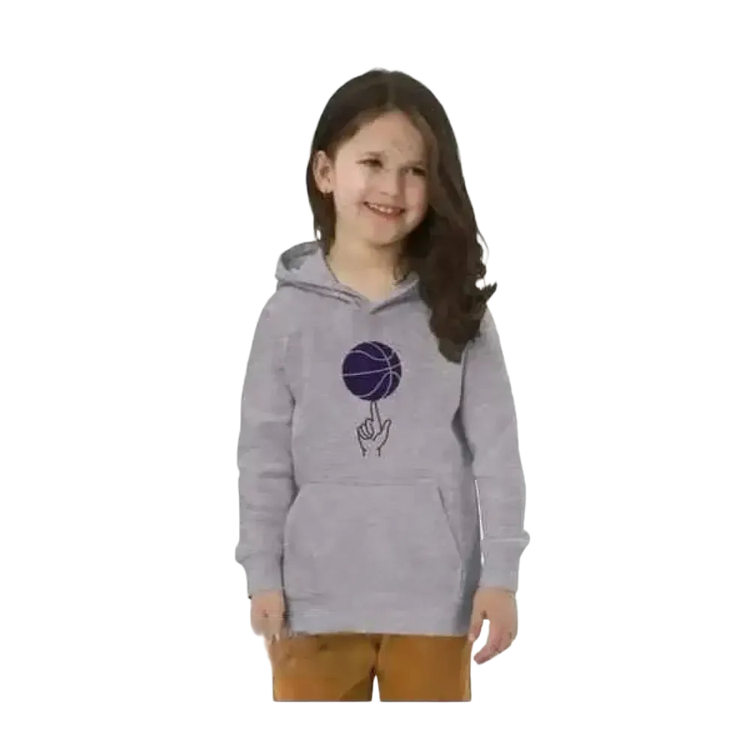 Grauer Unisex Kinder Hoodie mit Basketball-Grafik, doppellagig, aus Baumwolle, für Kinder von 4 bis 12 Jahren