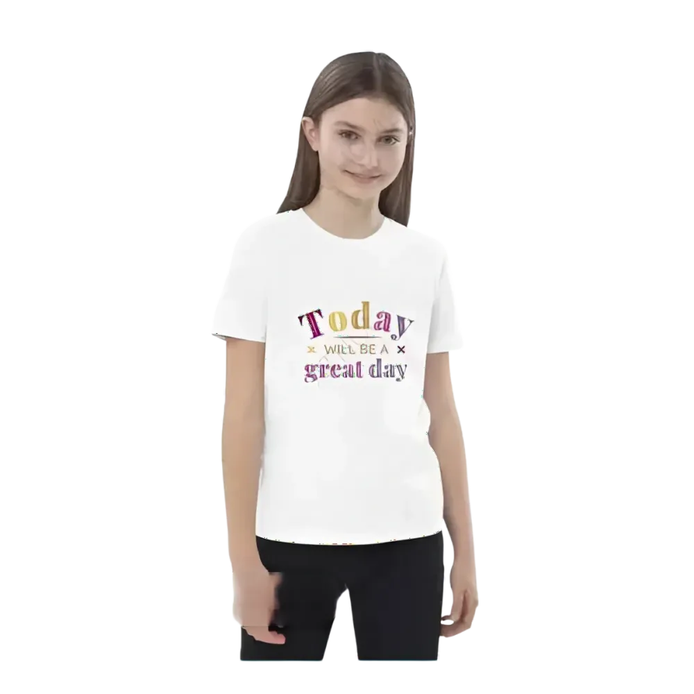 Grafik Unisex T-Shirt für Kinder 3-14 Jahre von BUYATHOME24, kurzärmelig mit personalisiertem Spruch und buntem Druck.