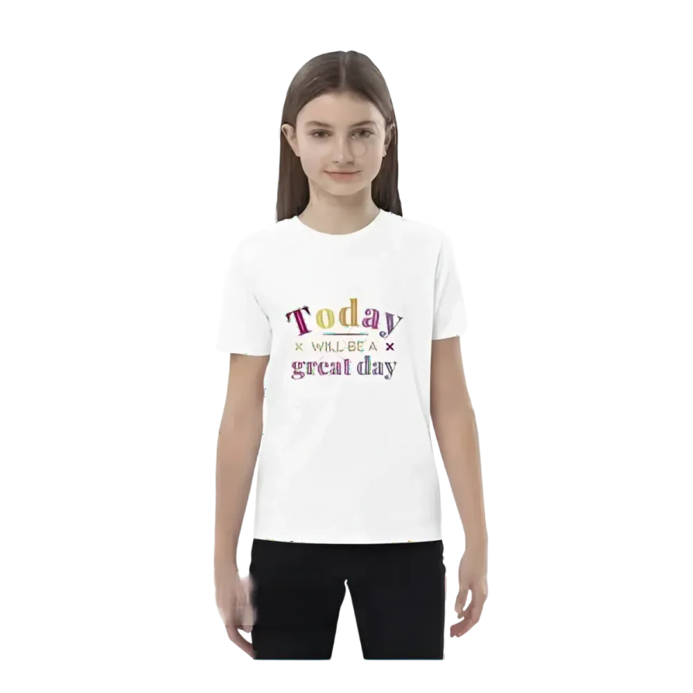 Weißes Grafik Unisex T-Shirt für Mädchen, 3-14 Jahre, mit personalisiertem Spruch und Druck, kurzärmelig von BUYATHOME24.