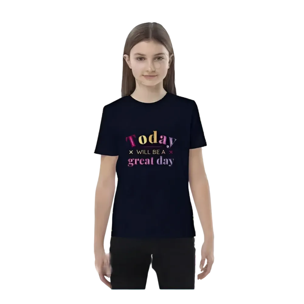 Grafik Unisex T-Shirt für Kinder, Kurzarm, French Navy, personalisierbar, von BUYATHOME24, Mädchenmodell, für 3-14 Jahre
