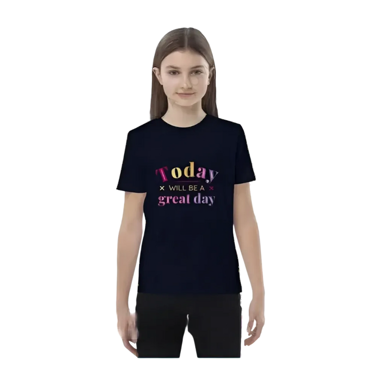 Grafik Unisex T-Shirt für Kinder, Kurzarm, French Navy, personalisierbar, von BUYATHOME24, Mädchenmodell, für 3-14 Jahre