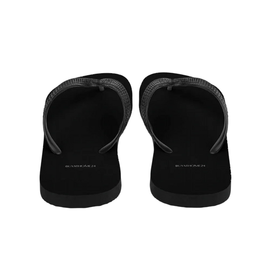 Unisex Flip-Flops mit Allover-Print in Schwarz, Gummisohle, Größe 37-45, von BUYATHOME24, perfekt für den Strand.