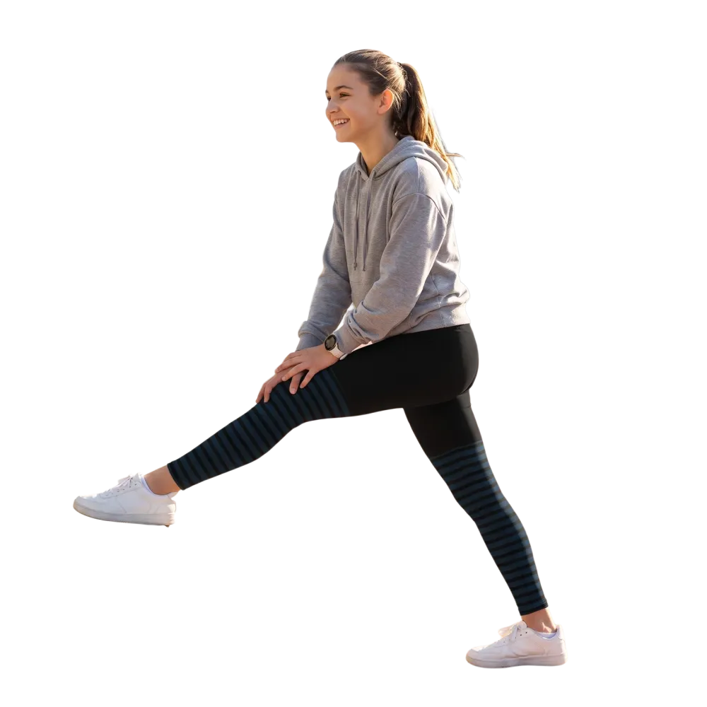 Unisex Kinder Sport-Leggings mit Streifenmuster, UV-Schutz, 4-Wege-Stretch, in Größen 134-170 cm, von BUYATHOME24