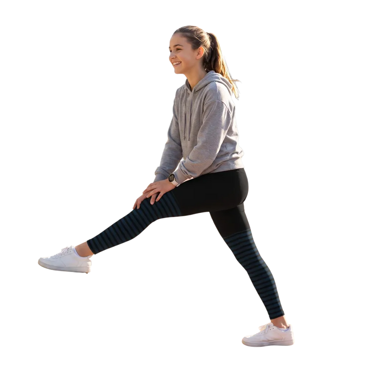 Unisex Kinder Sport-Leggings mit Streifenmuster, UV-Schutz, 4-Wege-Stretch, in Größen 134-170 cm, von BUYATHOME24