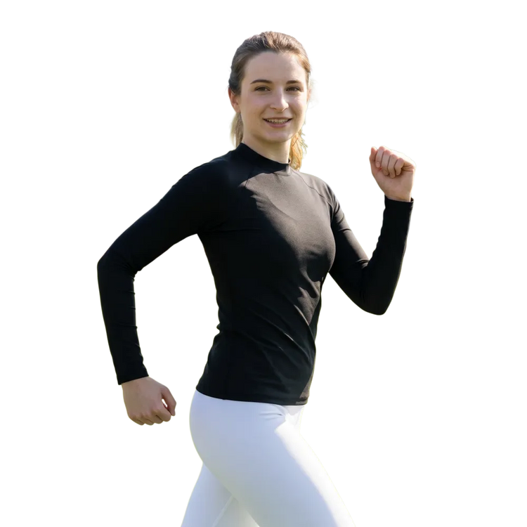 Schwarzes Kinder-Langarm-Sportshirt mit UV-Schutz, Größen 134-170 cm, von BUYATHOME24, ideal für sportliche Aktivitäten.