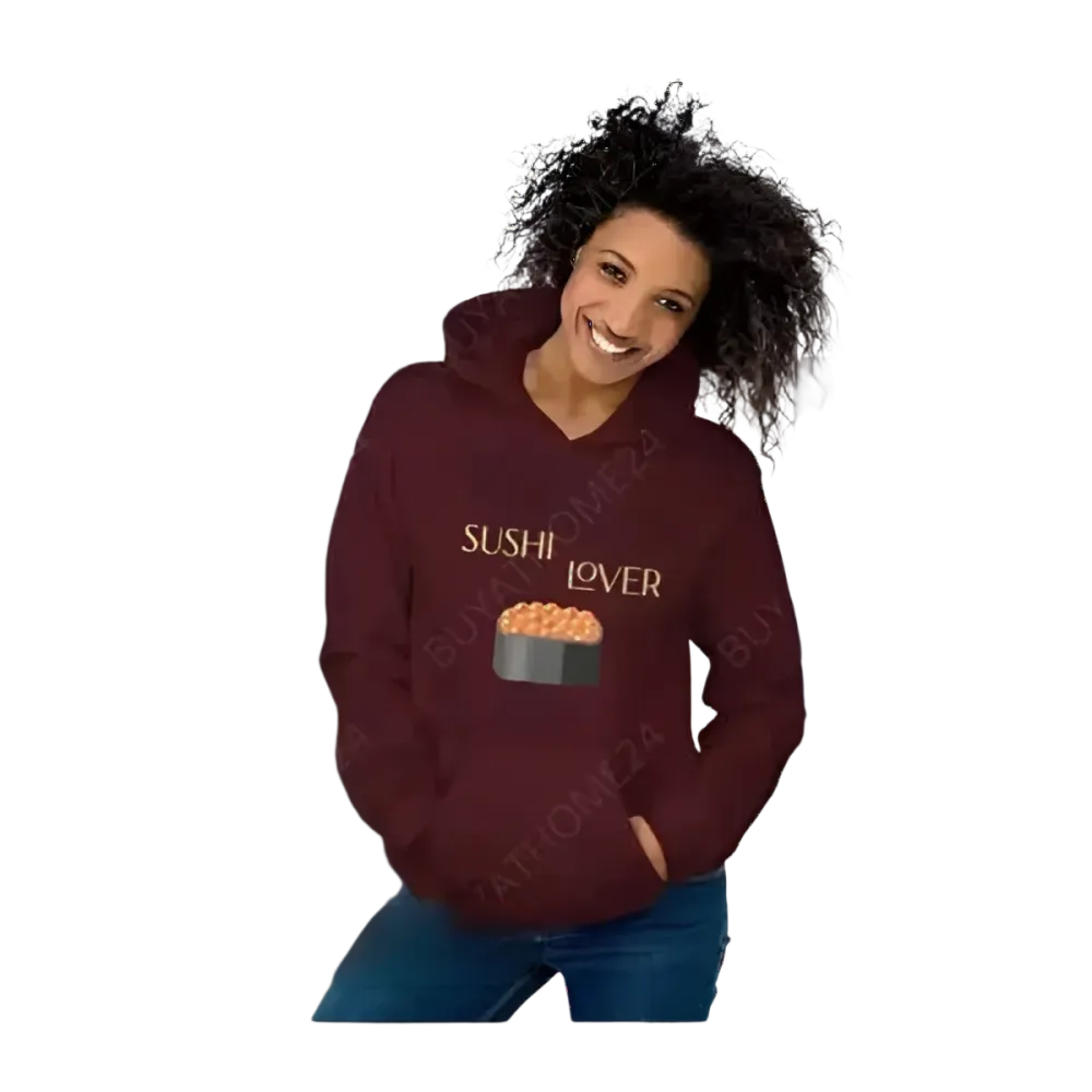 Grafik Unisex Hoodie für Sushi-Liebhaber in S bis 5XL, bequem und stilvoll, aus Baumwolle, mit Sushi-Motiv, von BUYATHOME24.