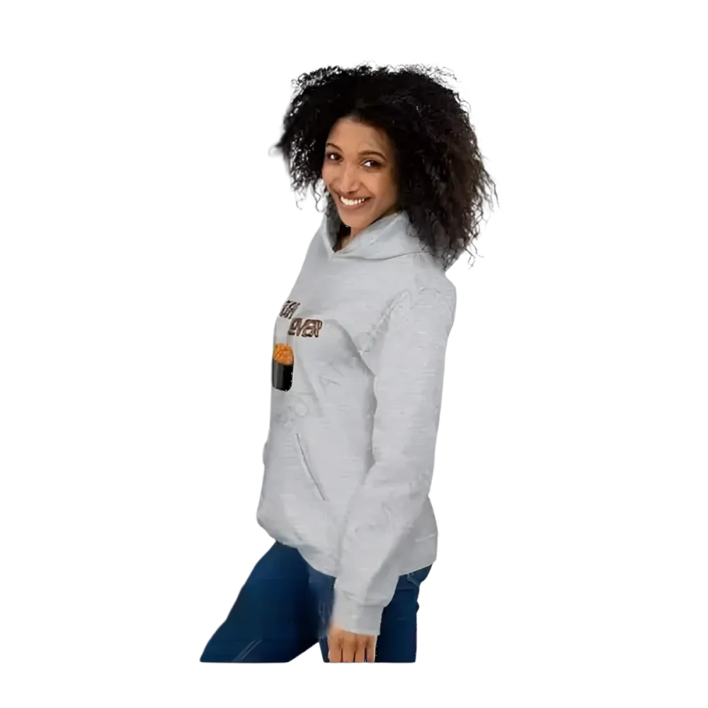 Grafik-Unisex-Hoodie für Sushi-Liebhaber in verschiedenen Größen, mit Sushi-Motiv, in schwarz und grau, für Herren und Damen.
