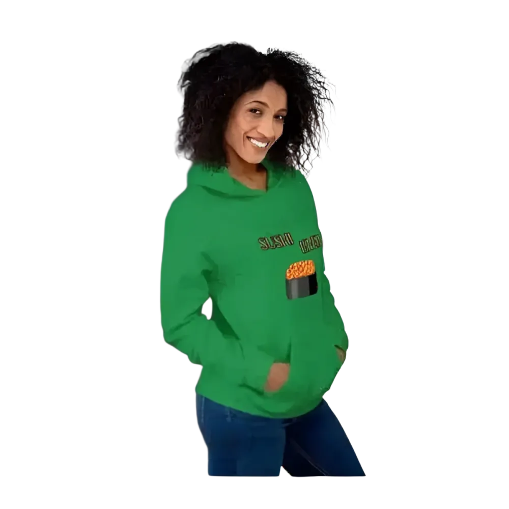Grafik Unisex Hoodie für Sushi-Liebhaber in S bis 5XL, bequemes Kapuzenpullover für Herren und Damen in verschiedenen Farben.