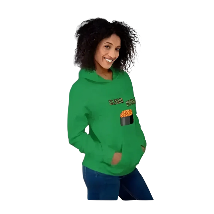 Grafik Unisex Hoodie für Sushi-Liebhaber in S bis 5XL, bequemes Kapuzenpullover für Herren und Damen in verschiedenen Farben.