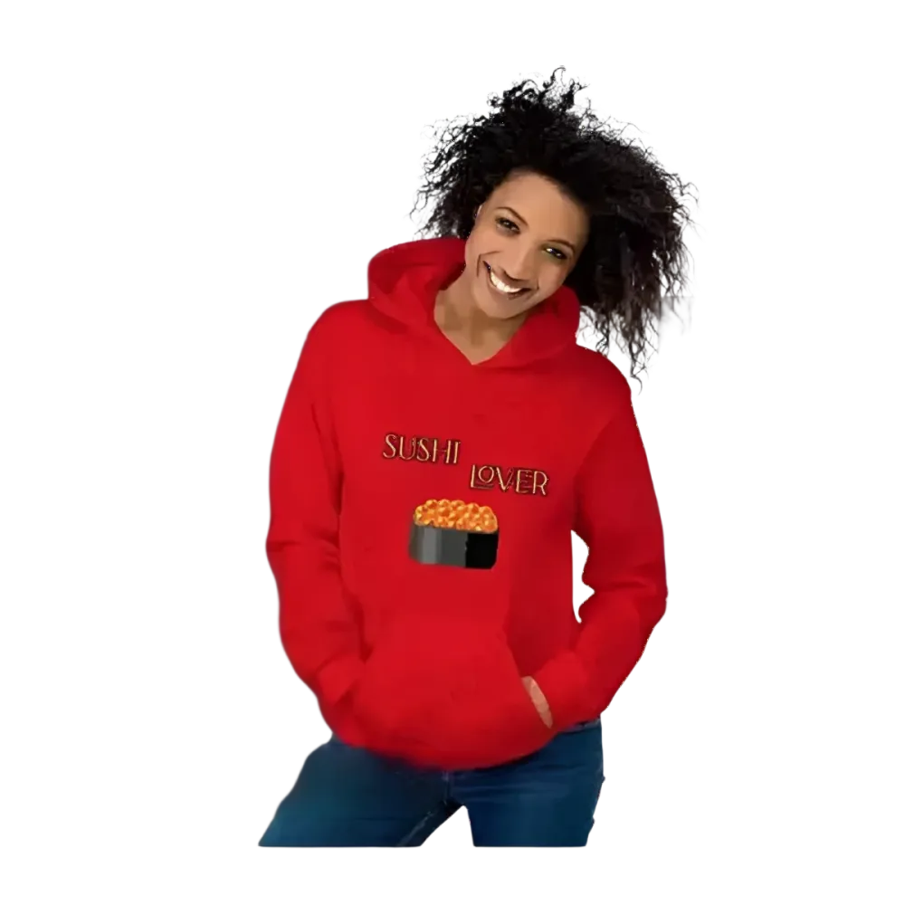 Unisex Sushi Lover Hoodie für Herren und Damen in S bis 5XL, bequemer Grafik Kapuzenpullover in Schwarz mit Sushi-Design.