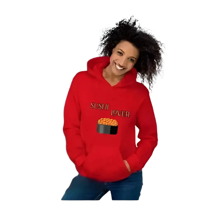 Unisex Sushi Lover Hoodie für Herren und Damen in S bis 5XL, bequemer Grafik Kapuzenpullover in Schwarz mit Sushi-Design.