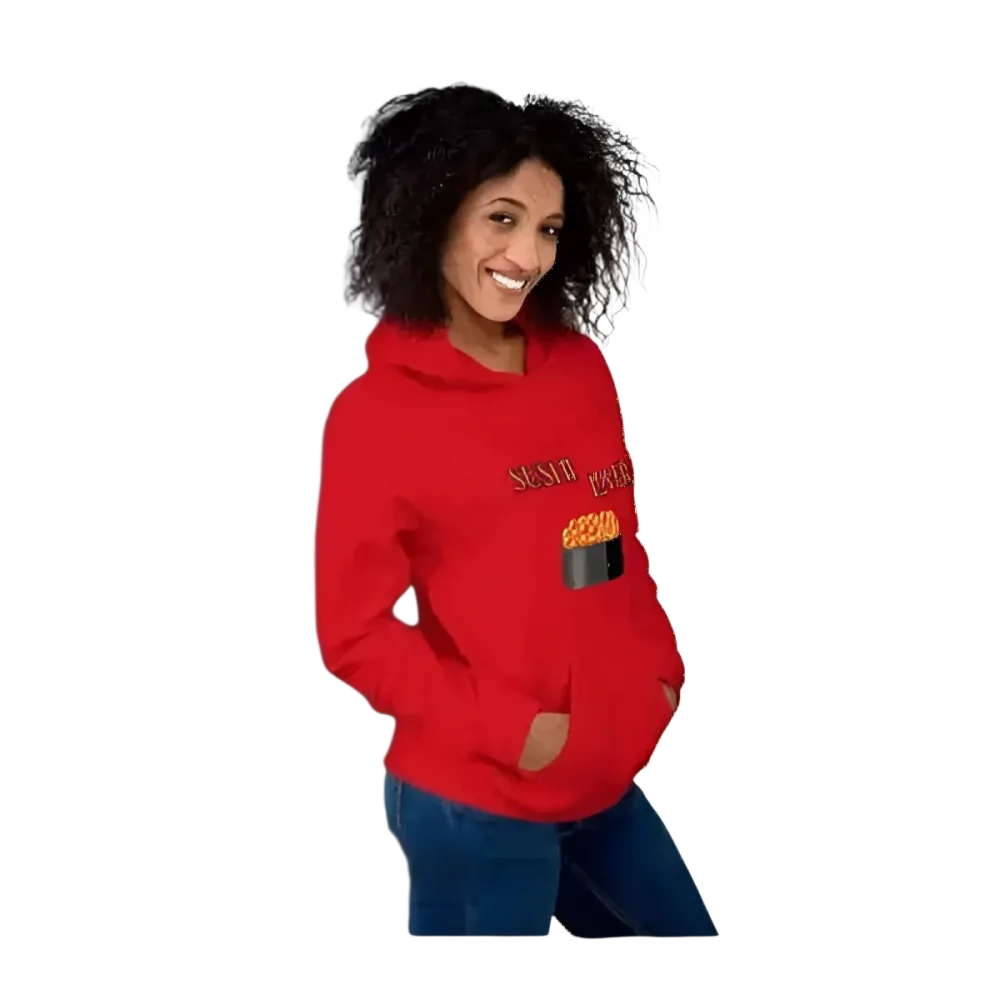 Grafik Unisex Hoodie mit Sushi-Motiv in Schwarz, Herren und Damen, in Größen S bis 5XL, von BUYATHOME24