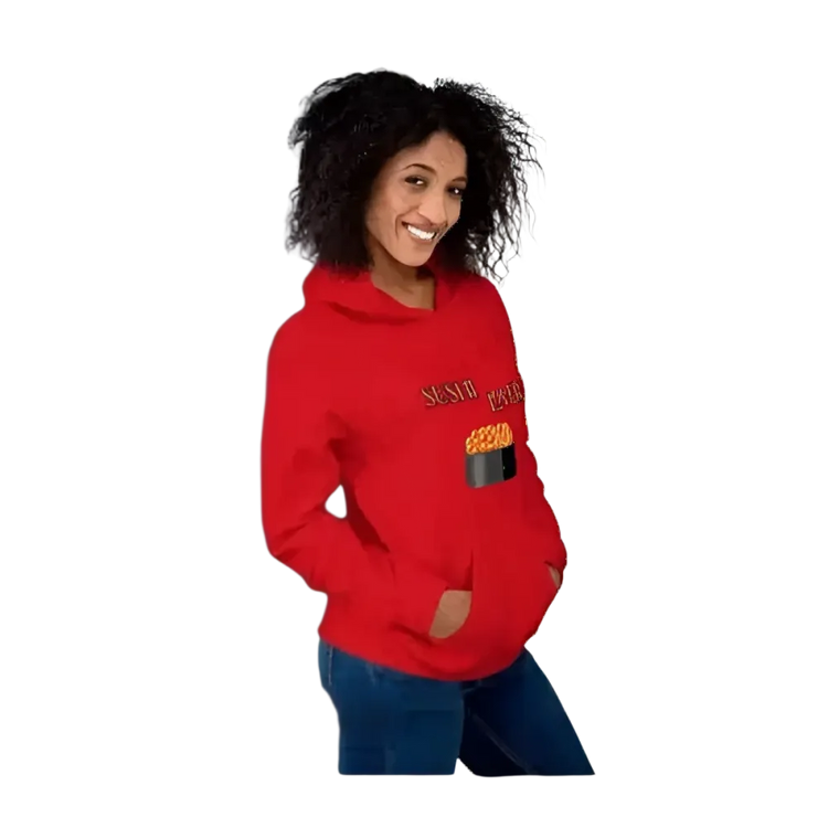 Grafik Unisex Hoodie mit Sushi-Motiv in Schwarz, Herren und Damen, in Größen S bis 5XL, von BUYATHOME24
