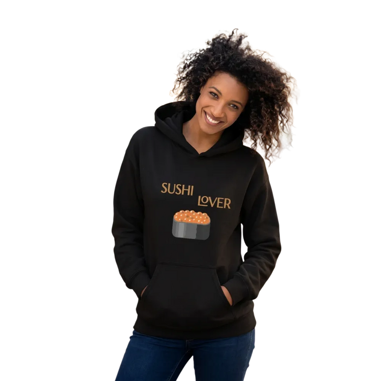 Unisex Hoodie mit Sushi-Grafik in Schwarz, Herren und Damen, in den Größen S bis 5XL, bequemer Kapuzenpullover von BUYATHOME24