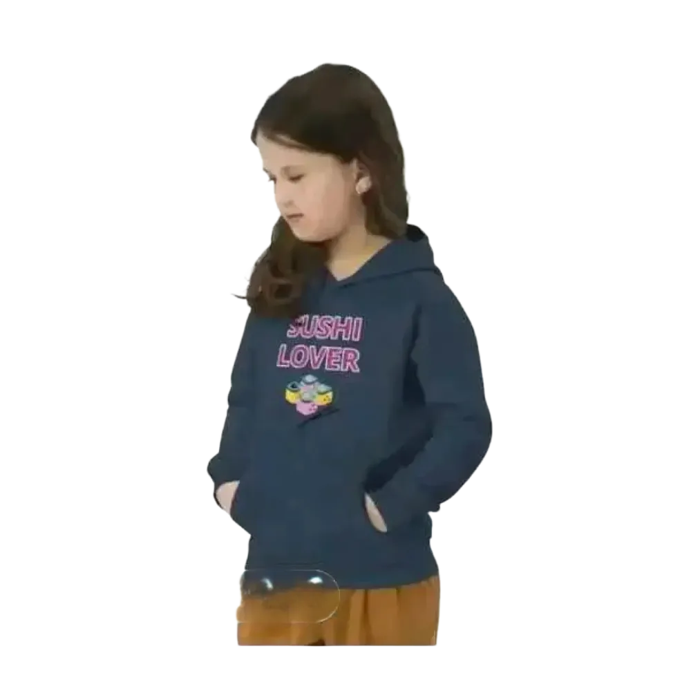 Kinder Hoodie mit Sushi Motiv, Baumwolle, unisex, für Mädchen und Jungen 4-12 Jahre, bedruckbar, bequemer Grafik Pullover
