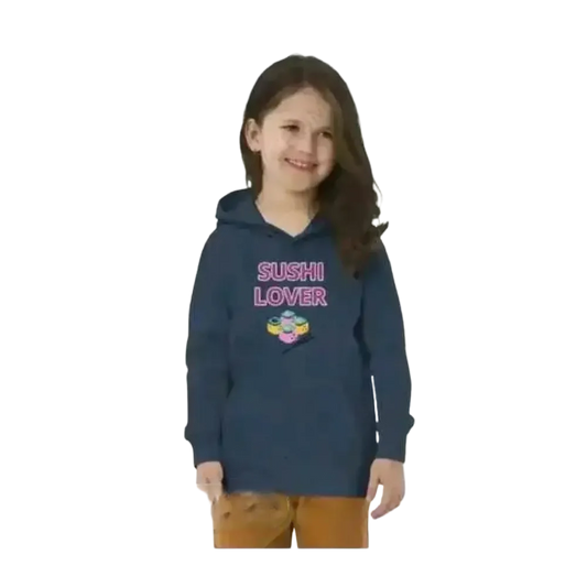 Kinder Hoodie mit Sushi Motiv, unisex Baumwollpullover für Kinder 4-12 Jahre, French Navy, bedruckbar