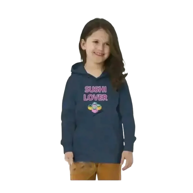 Kinder Hoodie mit Sushi Motiv, unisex Baumwollpullover für Kinder 4-12 Jahre, French Navy, bedruckbar