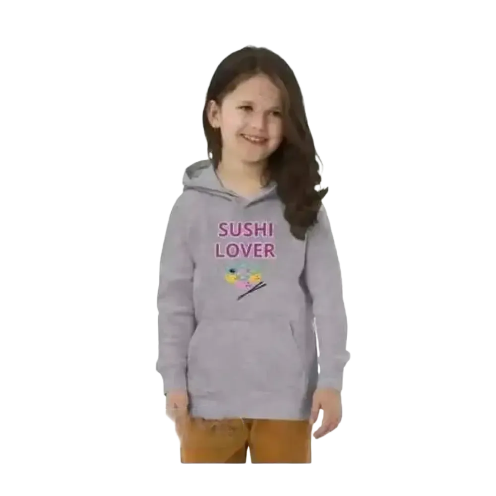 Grauer Kinder-Hoodie aus Baumwolle mit Sushi-Motiv, unisex Kapuzenpullover für Kinder 4-12 Jahre, bedruckbar