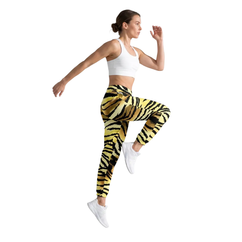 Wasserabweisende unisex Trainingshose von BUYATHOME24 mit Tigerprint, erhältlich in XS bis 3XL, sportlich und bequem.