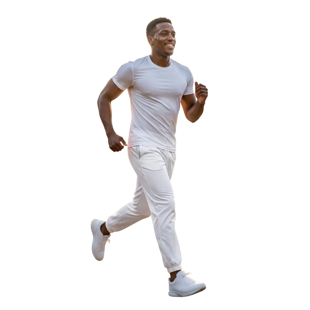 Weiße Unisex Trainingshose von BUYATHOME24, wasserabweisend und atmungsaktiv, in den Größen XS bis 3XL.