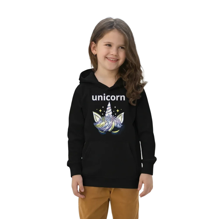 Grauer Mädchen-Hoodie mit Einhorn-Print, Kapuzenpullover für 4-12 Jahre, weich und bequem, von BUYATHOME24
