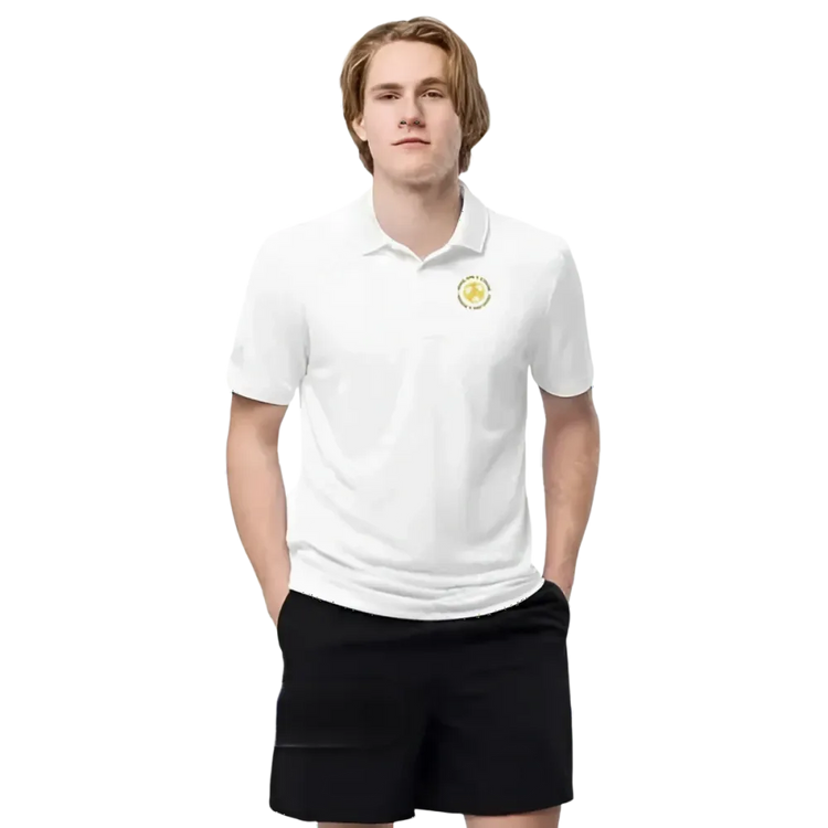 Unisex Adidas Polyester Poloshirt in enger Passform, erhältlich in verschiedenen Farben, mit Grafikdesign und eleganter Optik.