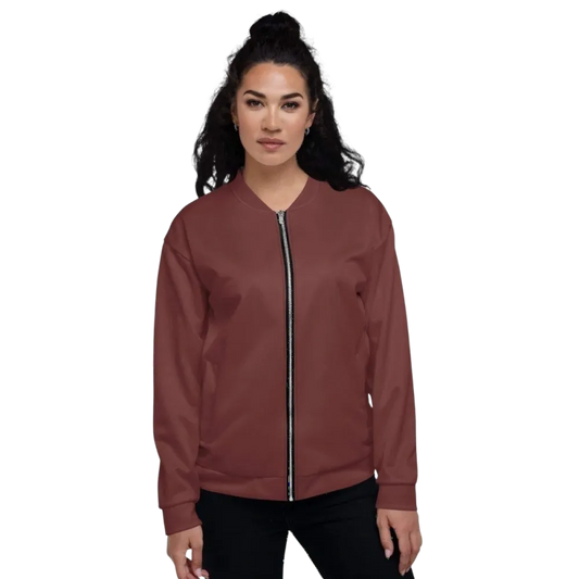 Unisex Bomberjacke aus Polyester von BUYATHOME24, handgenäht, Damen-Model, in XS bis 3XL, stilvoll und bequem.