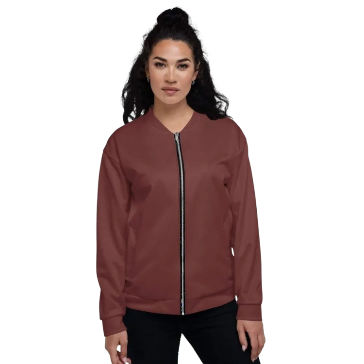 Unisex Bomberjacke aus Polyester von BUYATHOME24, handgenäht, Damen-Model, in XS bis 3XL, stilvoll und bequem.
