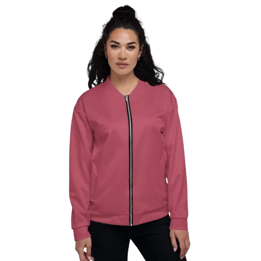 Unisex Bomberjacke aus Polyester in XS-3XL, pflegeleicht und bequem, modeliert von BUYATHOME24, blick auf die Damenversion