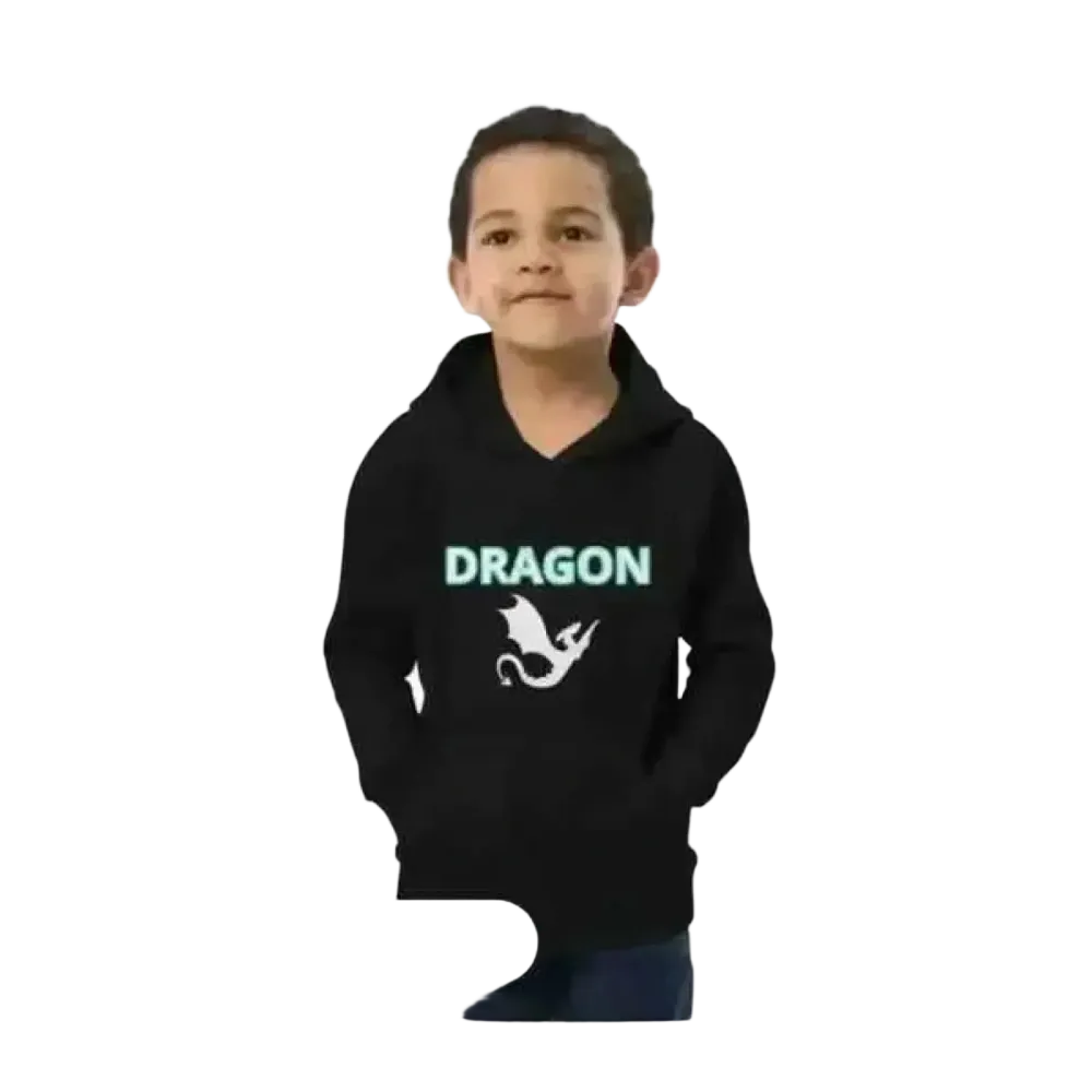 Grauer Unisex Kinder Hoodie mit Drachen-Grafik, Baumwolle, Kapuzenpullover für Jungen und Mädchen im Alter von 4-12 Jahren.