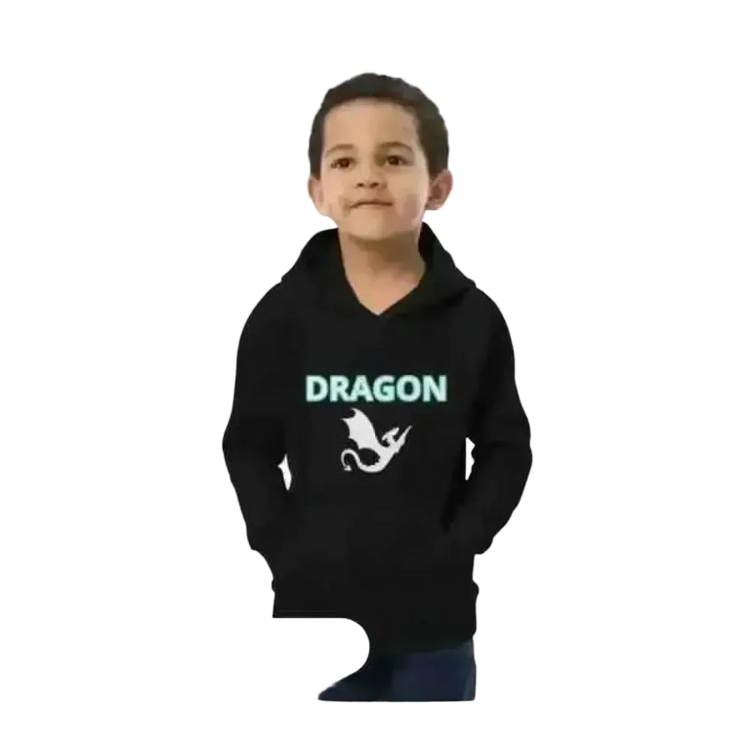 Grauer Unisex Kinder Hoodie mit Drachen-Grafik, Baumwolle, Kapuzenpullover für Jungen und Mädchen im Alter von 4-12 Jahren.