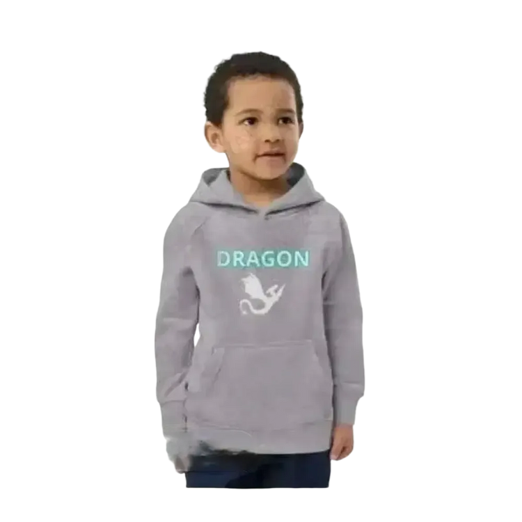 Grauer unisex Kinder Hoodie mit Drachengrafik, Baumwolle, Kapuzenpullover für Kinder im Alter von 4 bis 12 Jahren